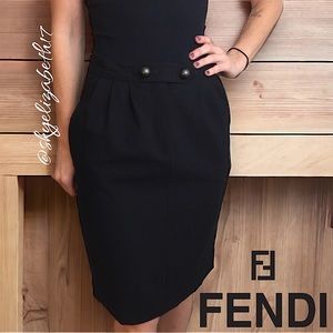 Authentic Black Linen Midi FENDI Skirt w/ Pockets, EUR 38 (US 2, S)
